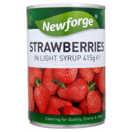 A 415 gram can of Newforge brand Strawberries
