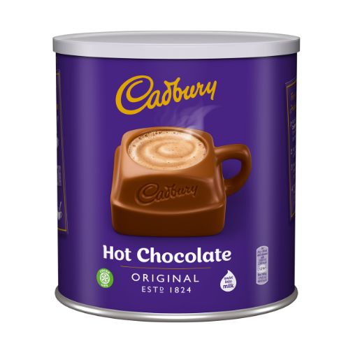 A purple 1 kilogram tub of Cadbury brand Drinking Chocolate Powder