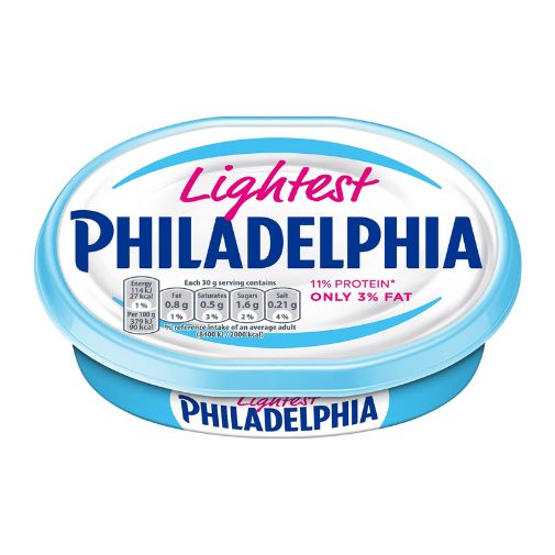 A 180 gra tub of Philadelphia brand Lightest Cream Cheese