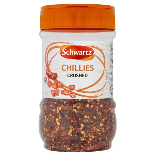 A 260 gram tub of Schwartz brand Crushed Chillies