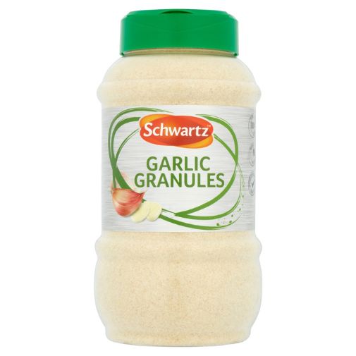 A 620 gram tub of Schwartz brand Garlic Granules