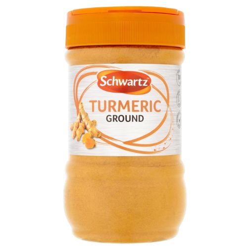 A 380 gram pot of Schwartz brand Ground Turmeric