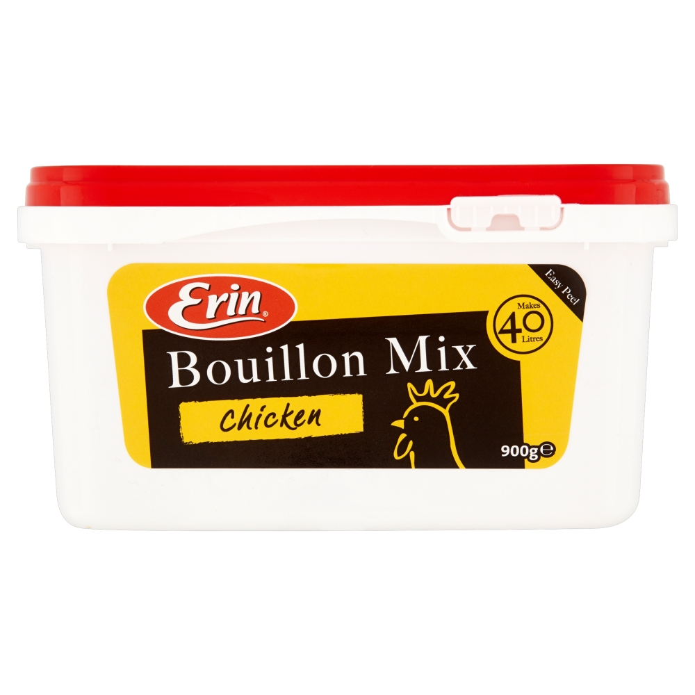 A 40 liter tub of Erin brand Chicken Bouillon Powder