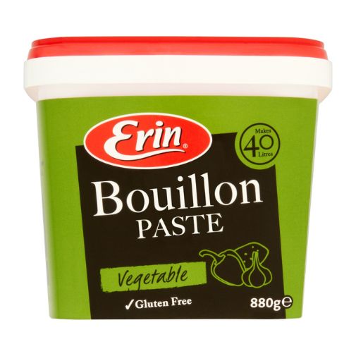 A green 40 liter tub of Erin brand Bouillon Paste
