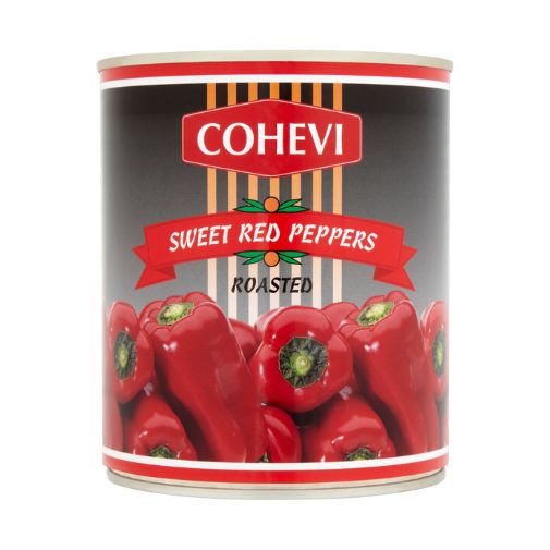 A 780 gram can of Cohevi brand Roasted Red Peppers