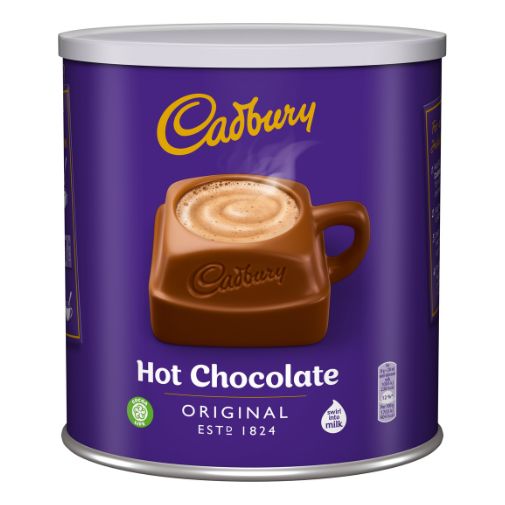 A purple 2 kilogram tub of Cadbury brand Drinking Chocolate Powder