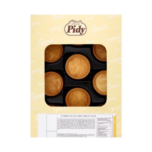 A box of 5 centimeter Pidy brand Gluten Free Sweet Tartlettes