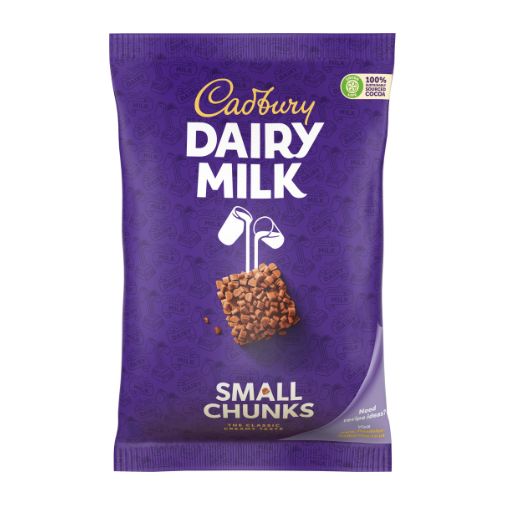 A purple 500 gram bag of Cadbury brand Chocolate Chips