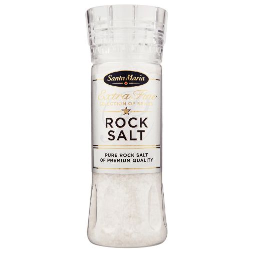 A 455 gram grinder filled with Santa Maria brand Rock Salt.