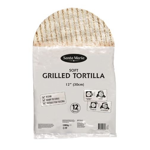 This is an image of a 12 inch grilled soft tortilla wrap sticking out of a packet